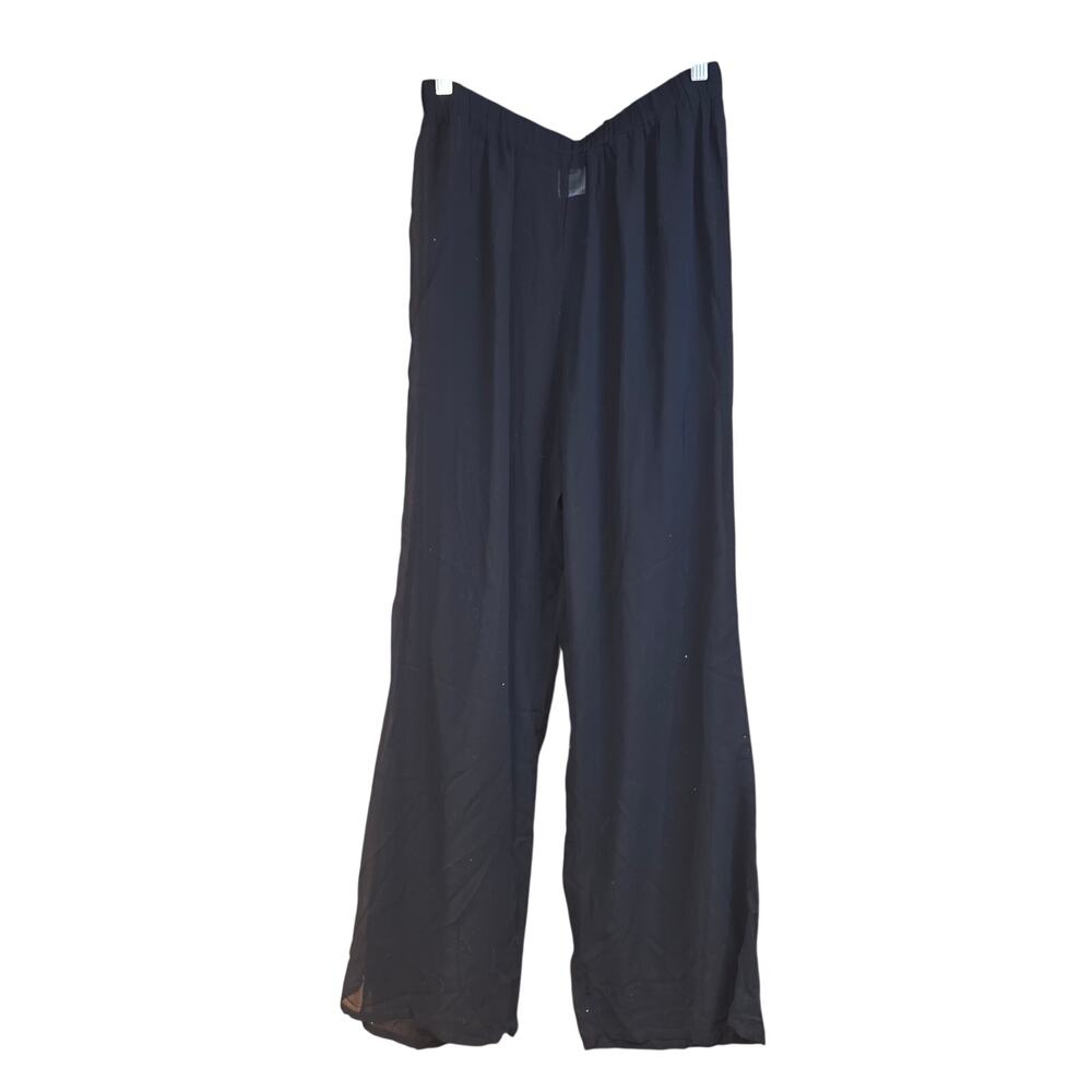 EUC Sheer black, wide leg, elastic‎ waist pants, bathing suite cover sz L